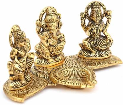 Design Gold Plated Lakshmi Ganesh Saraswati Idol with Deepak Showpiece. [DIWALI OFFER] 50%OFF