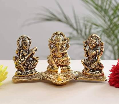 Design Gold Plated Lakshmi Ganesh Saraswati Idol with Deepak Showpiece. [DIWALI OFFER] 50%OFF